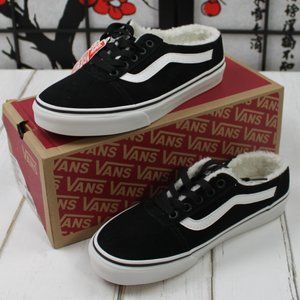 NWT Women's Vans Ward Mule Suede Sherpa Black/White Lace Up Shoe size 7
